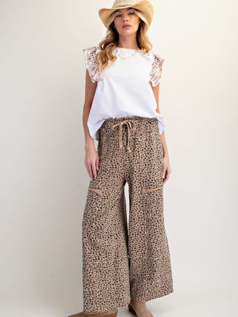 ANIMAL PRINT MINERAL WASHED TERRY KNIT LOUNGE PANTS 100% COTTON